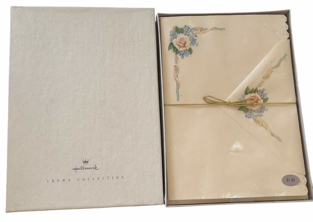 Hallmark Crown Rose Stationary Set-16 Decorated + 16 Plain Sheets w/ Envelopes